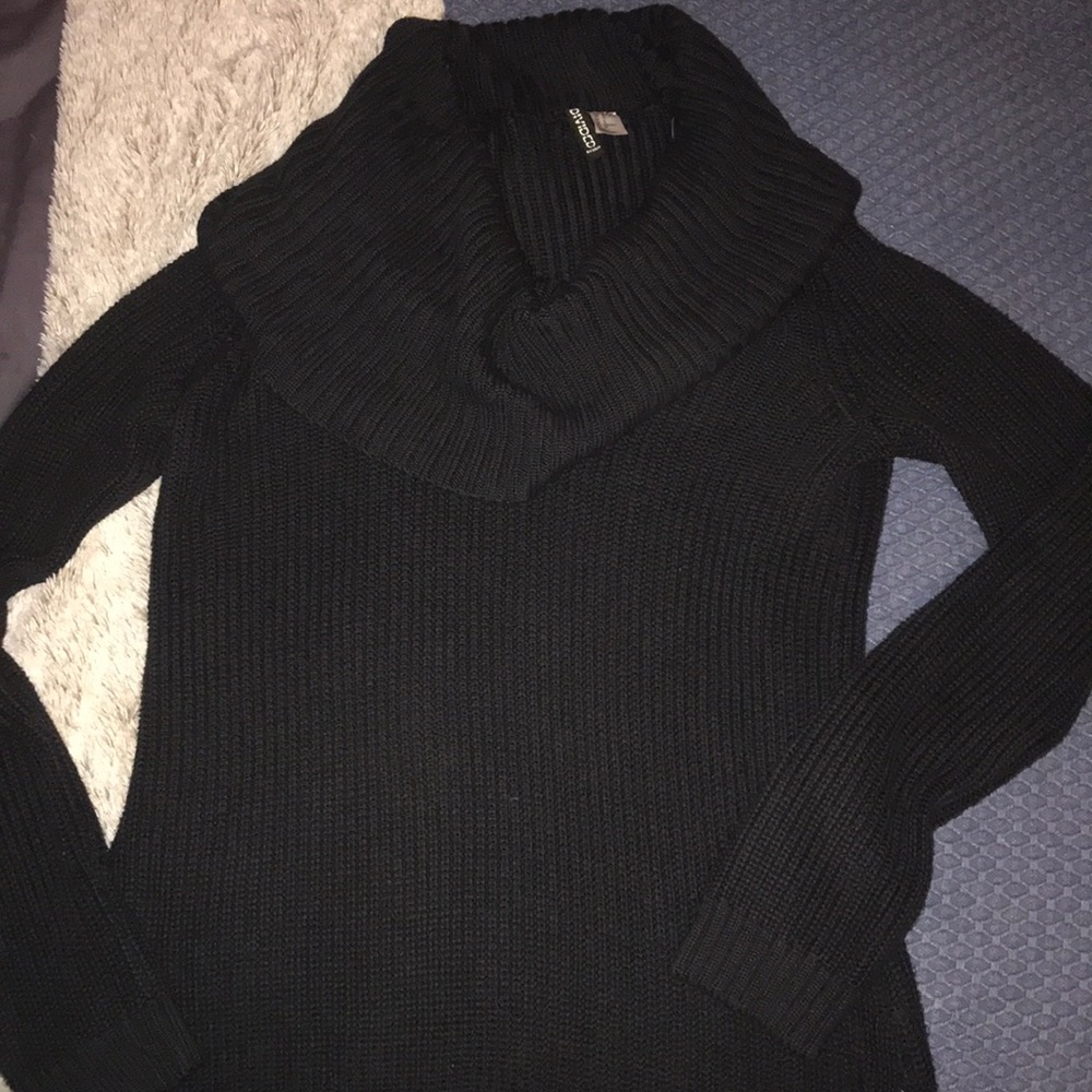 Long Black Warm Cowl Neck Sweater